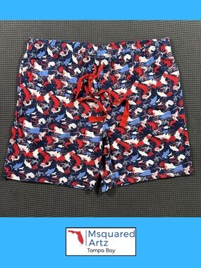 Guy Harvey Patriotic Fish Print Lounge Shorts Mens XL Red White Blue Drawstring